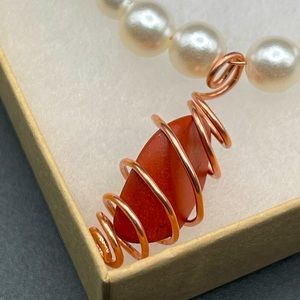 Wire Wrapped Red Jasper Stone on Faux Pearl Bracelet